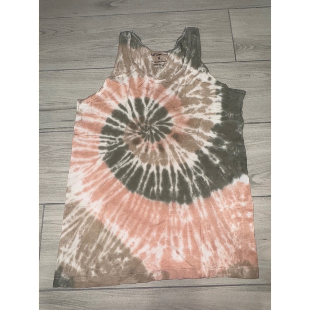 Paperbacks Mens Hand Dyed Tie Dye Tank Top Medium Green Peach Tan Cotton NWOT